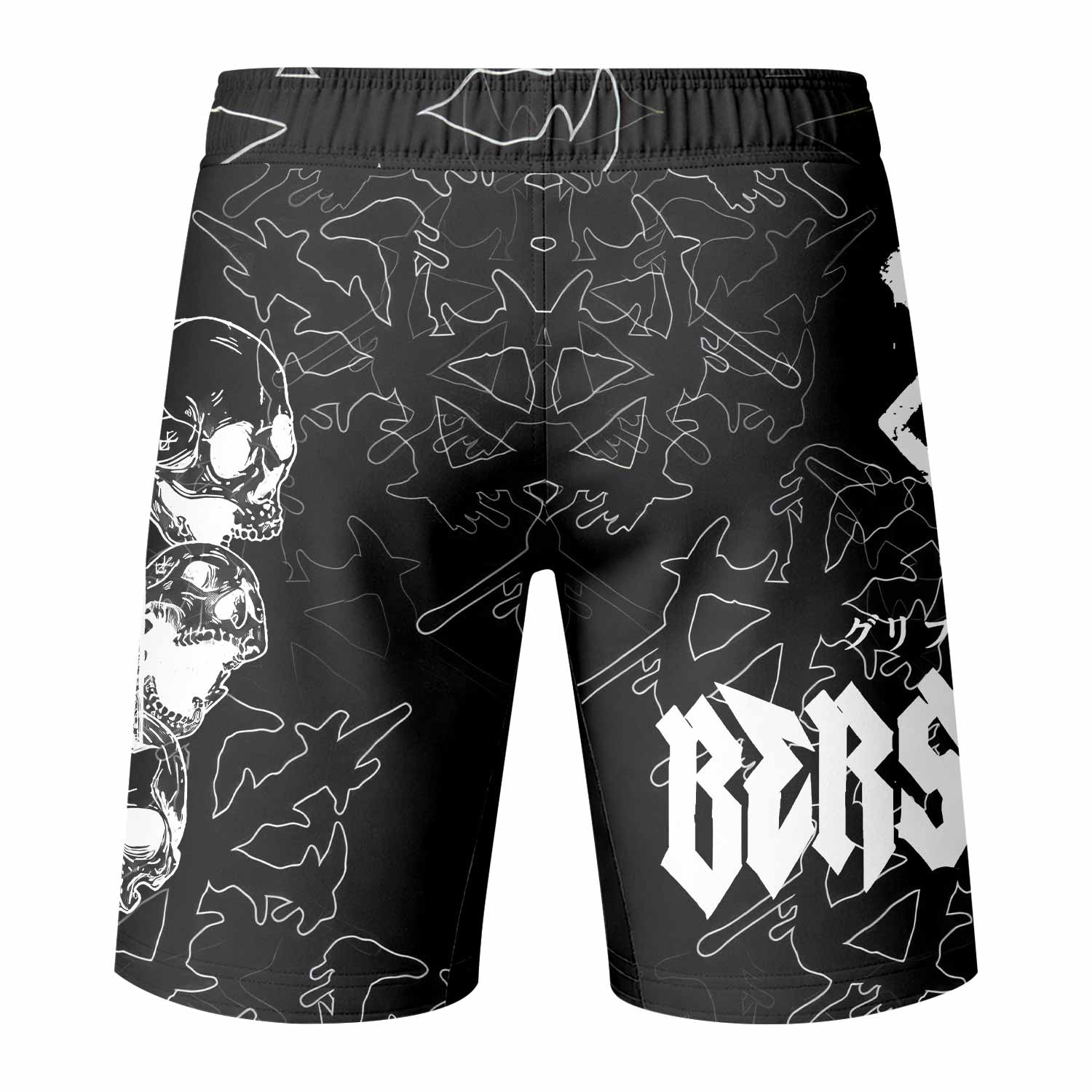 Berserk Dragon Slayer Skull Fight Shorts - back view mockup