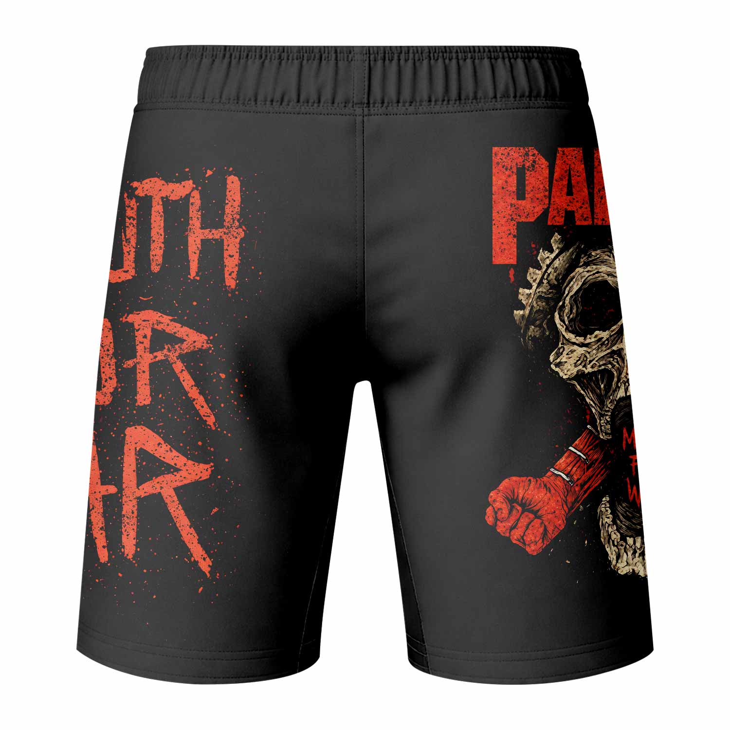 Pantera Mouth for War Fight Shorts - back view mockup
