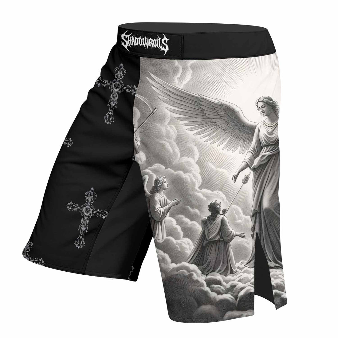 Jesus Saves Angel Ascension Fight Shorts - right side mockup