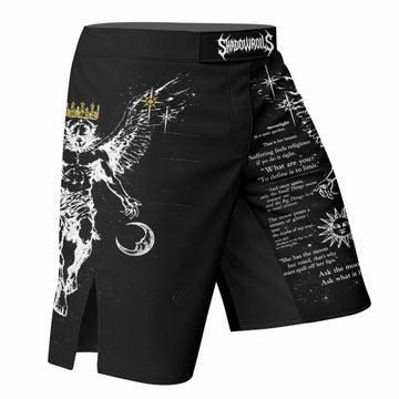 The Messenger Has Arrived Black Fight Shorts - right side mockup