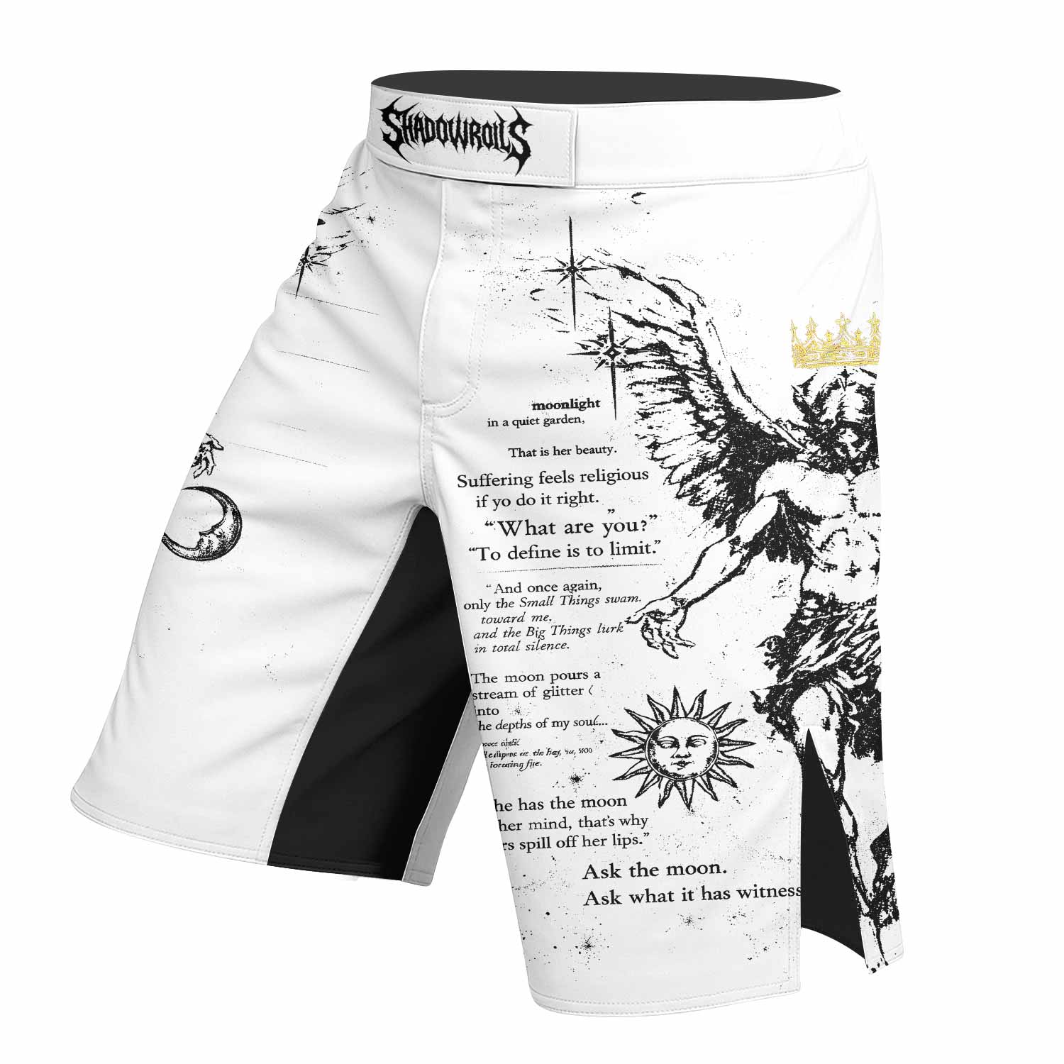 The Messenger Has Arrived White Fight Shorts - left side mockup