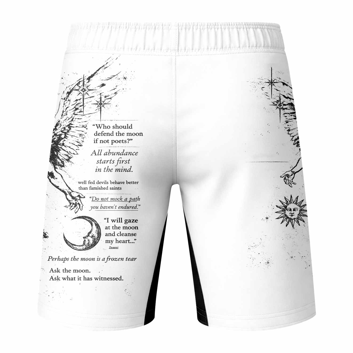 The Messenger Has Arrived White Fight Shorts - back view mockup