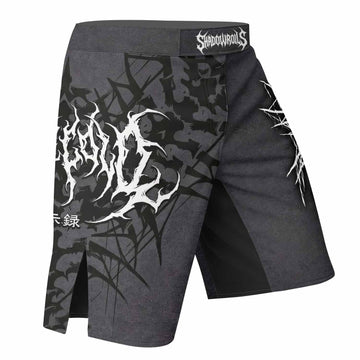 Black Metal Gothic Spine Fight Shorts - right side mockup