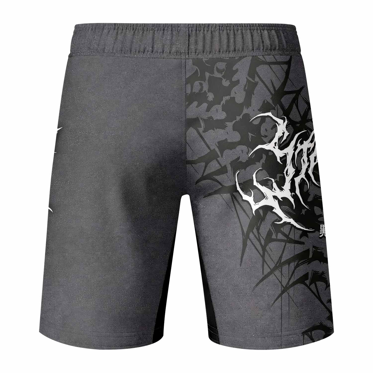 Black Metal Gothic Spine Fight Shorts - back view mockup