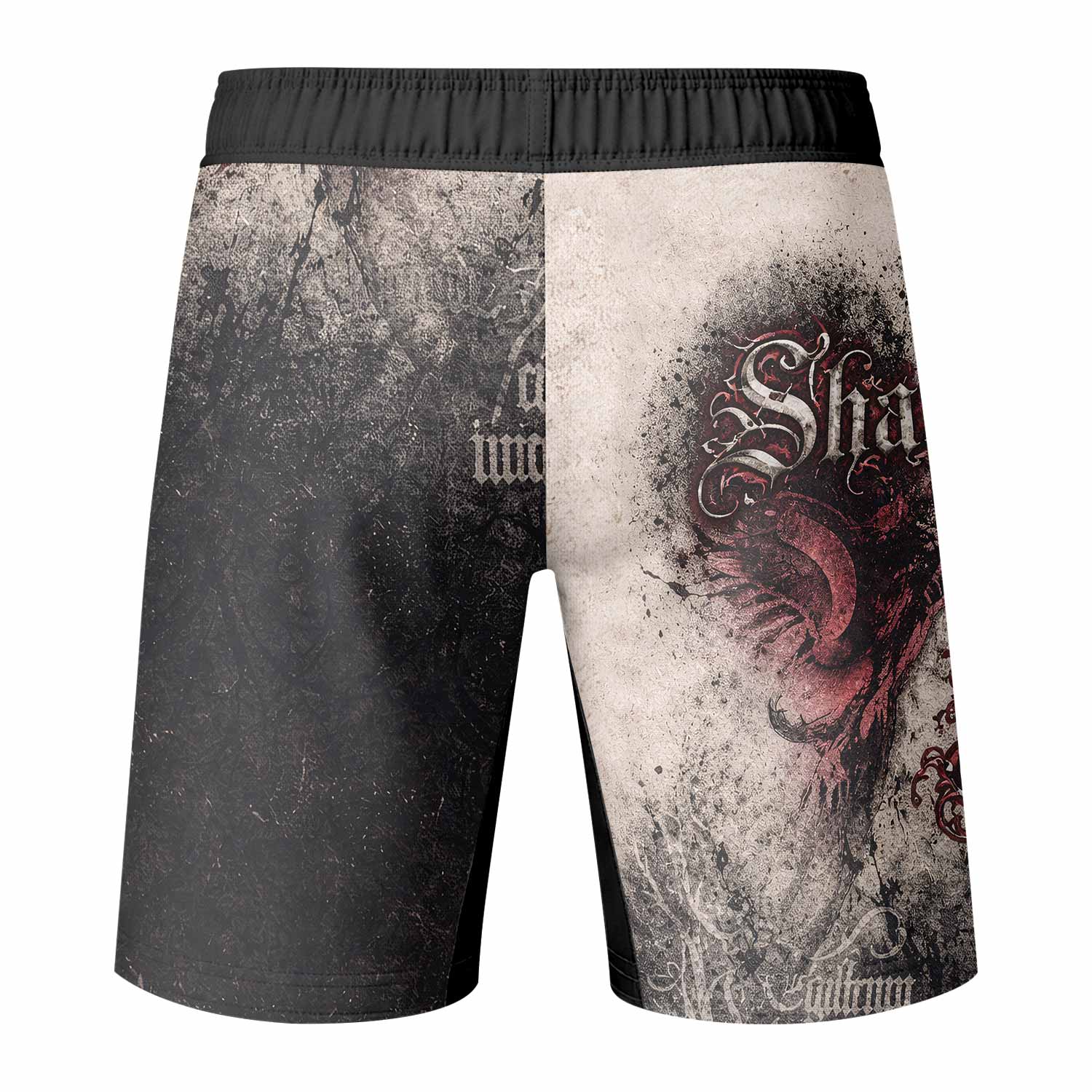 Grunge Smoke Gothic Fight Shorts - back view mockup