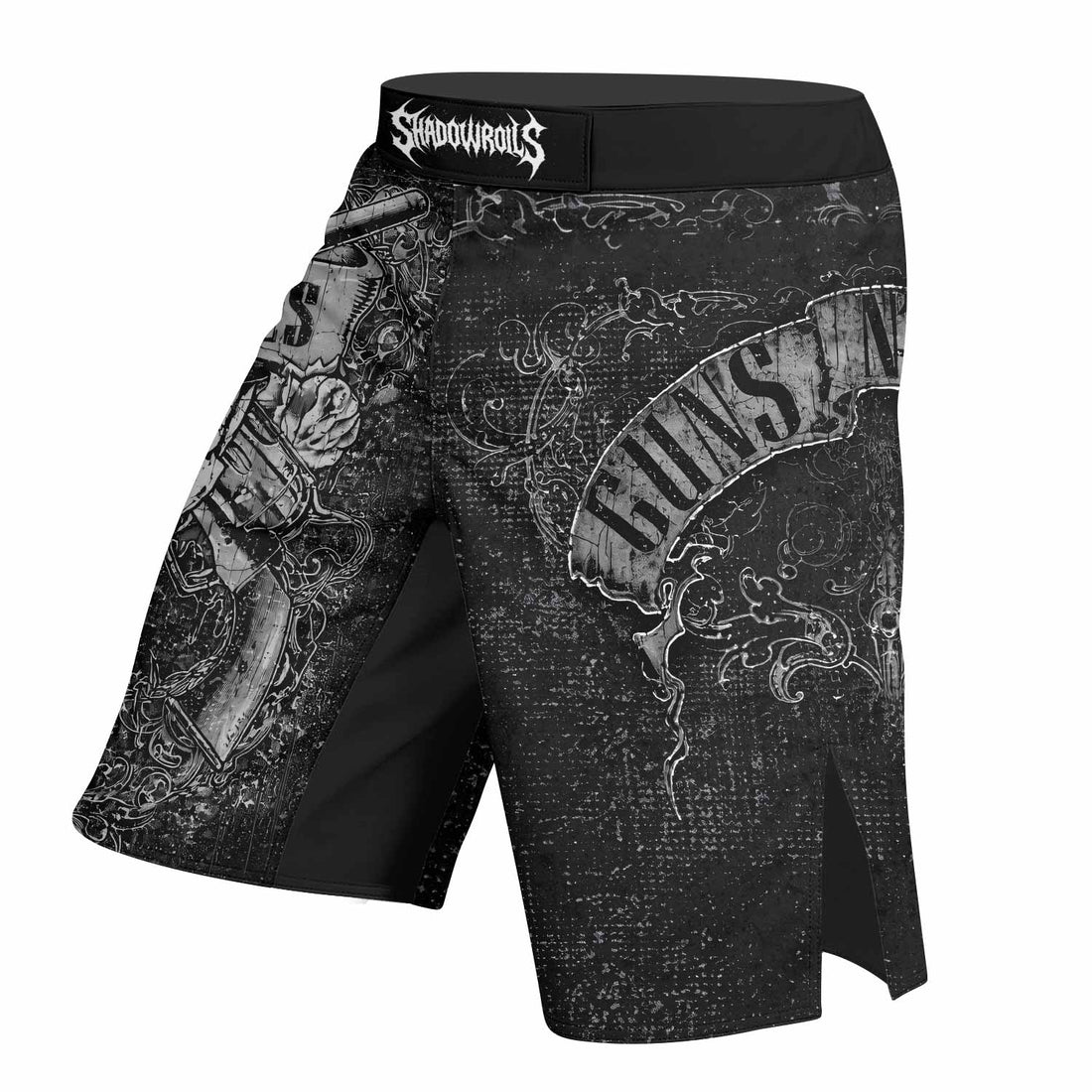 Guns N' Roses Skull Fight Shorts - right side mockup