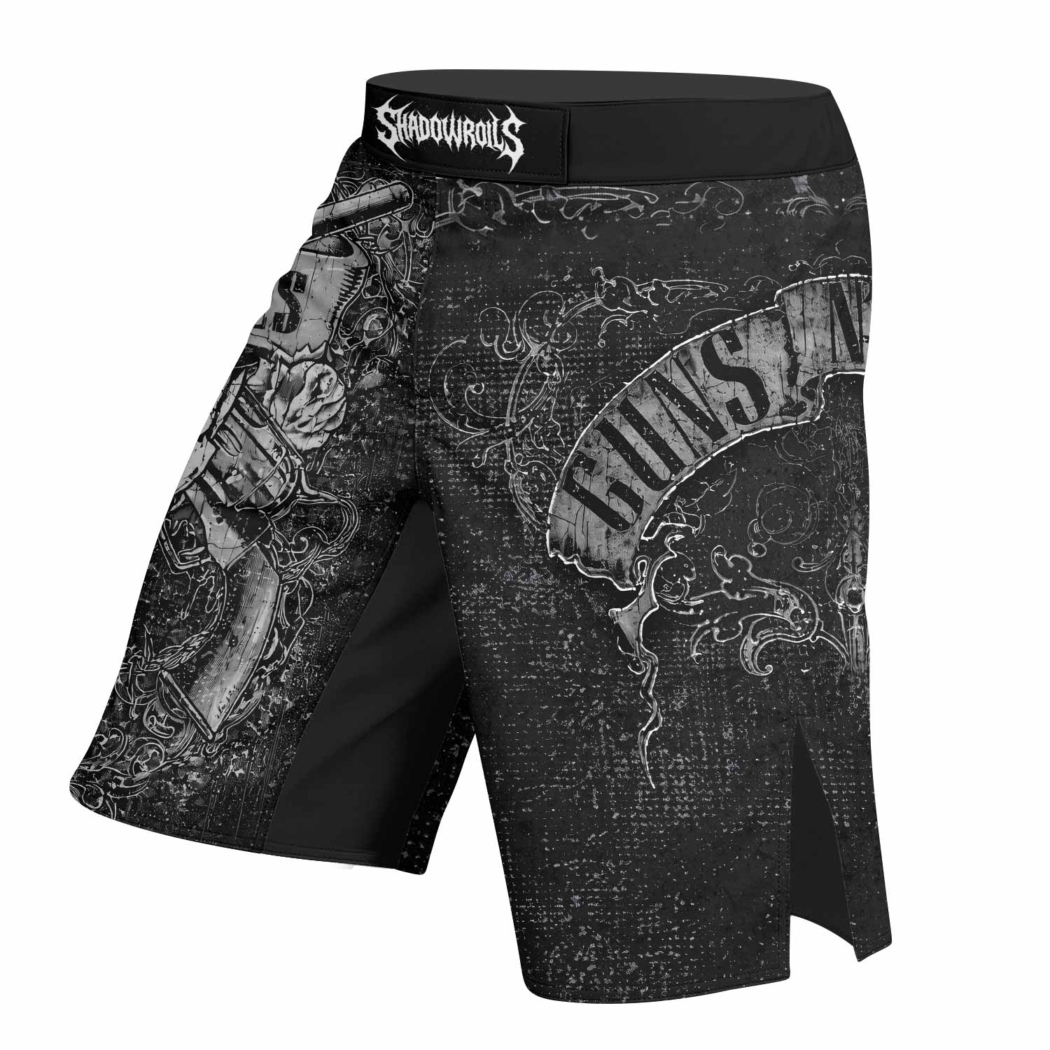Guns N' Roses Skull Fight Shorts - left side mockup