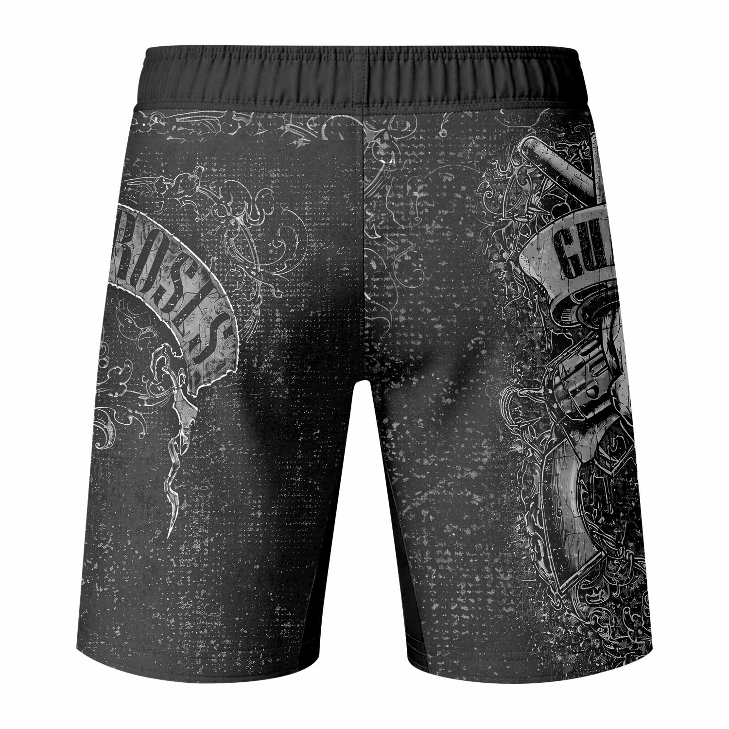 Guns N' Roses Skull Fight Shorts - back view mockup
