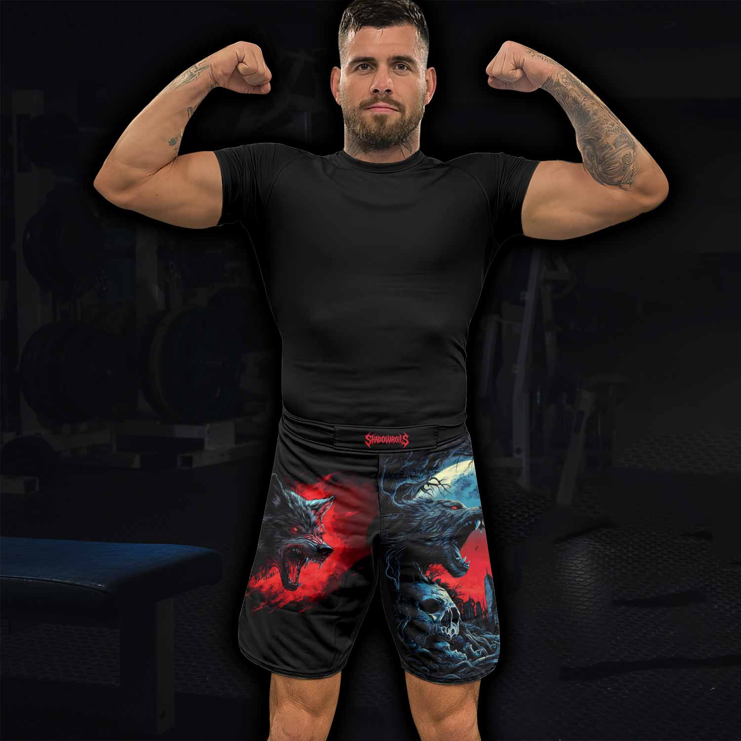 Twin Wolf Apocalypse Fight Shorts - lifestyle view