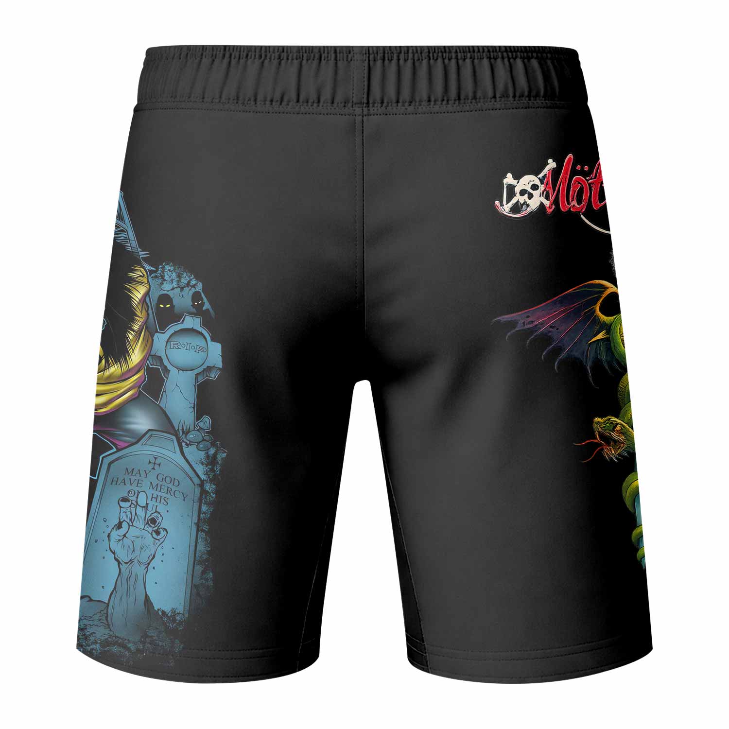 Mötley Crüe Dr. Feelgood Fight Shorts - back view mockup