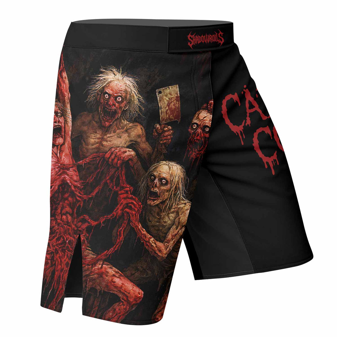 Butchered at Birth Cannibal Corpse Fight Shorts - right side mockup