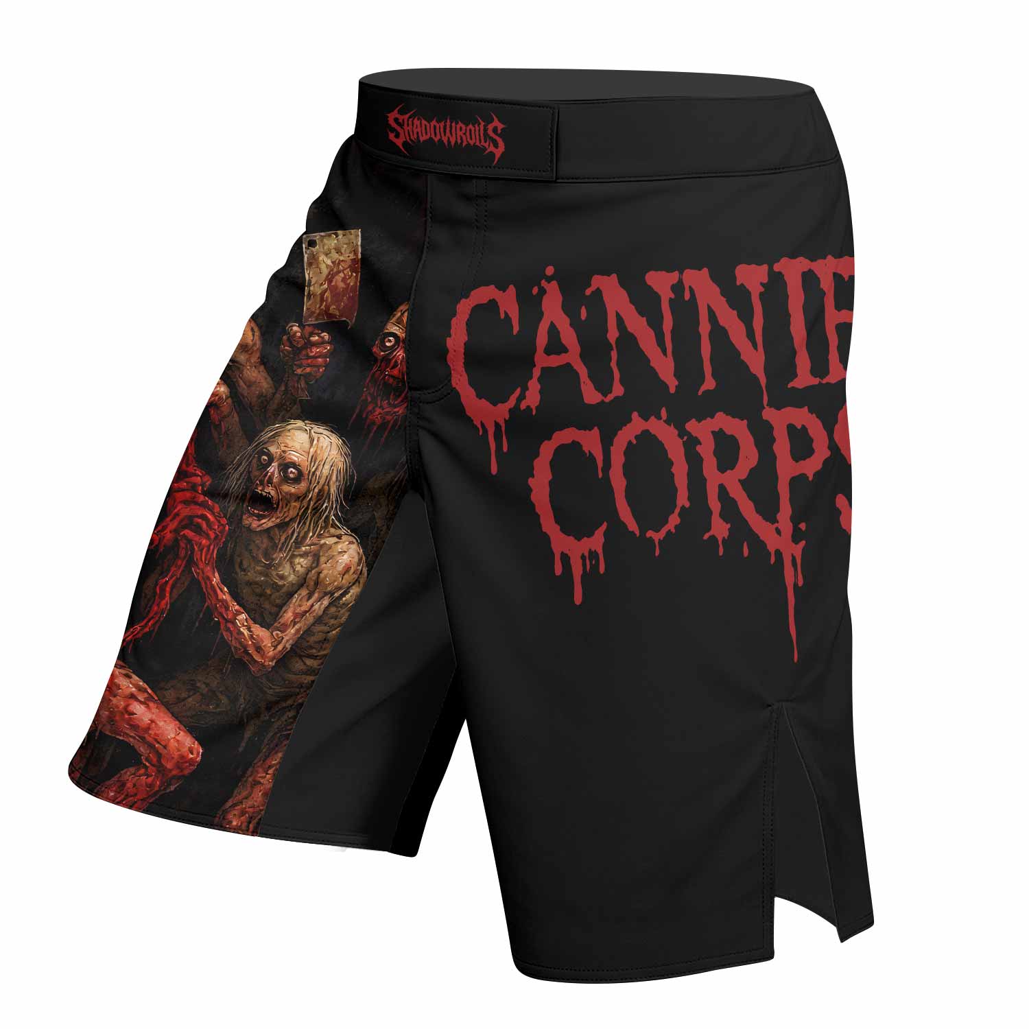 Butchered at Birth Cannibal Corpse Fight Shorts - left side mockup