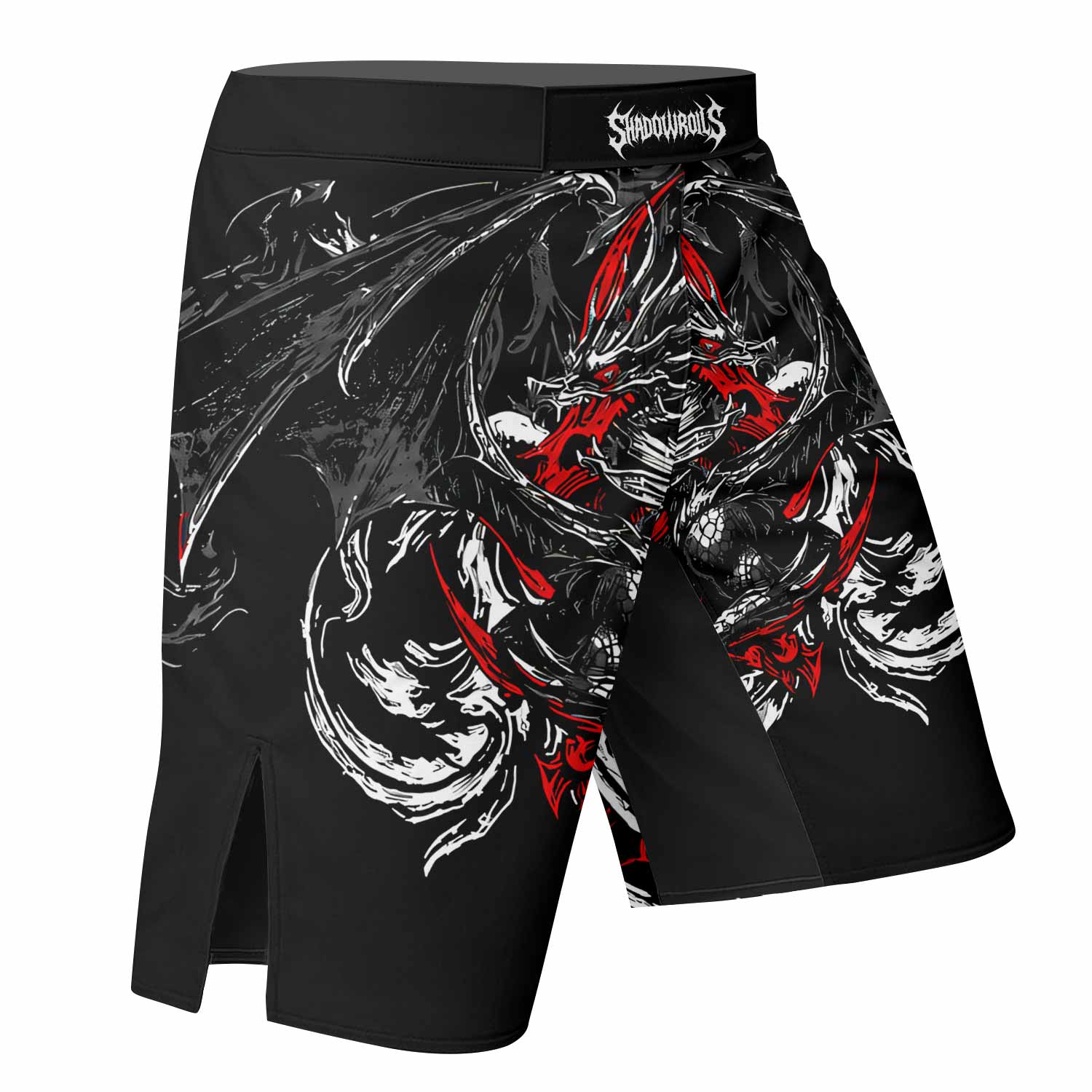Crimson Seraphim Fight Shorts - right side mockup