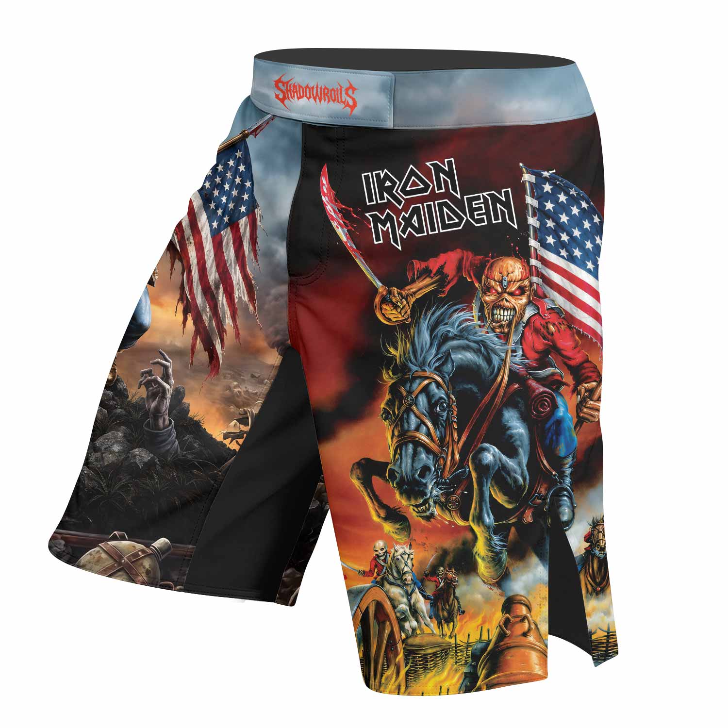 Iron Maiden American Flag Fight Shorts - left side mockup