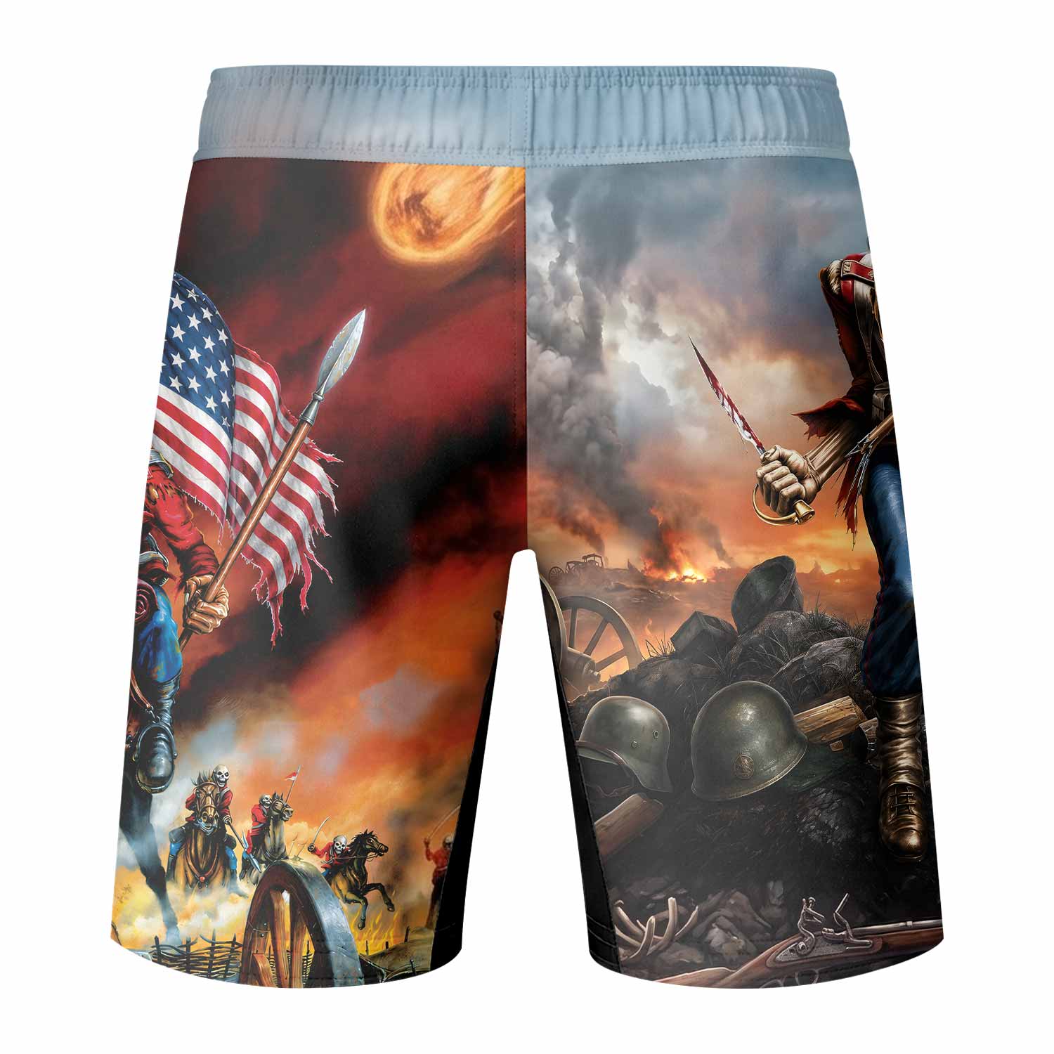 Iron Maiden American Flag Fight Shorts - back view mockup