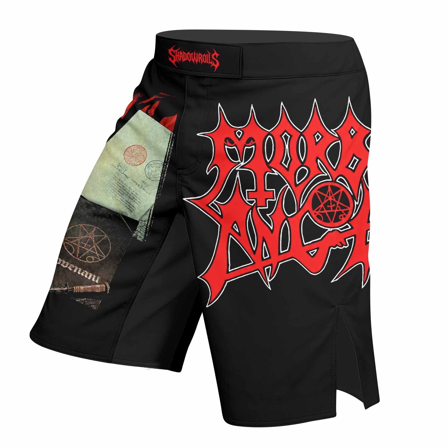 Morbid Angel Covenant Fight Shorts - left side mockup