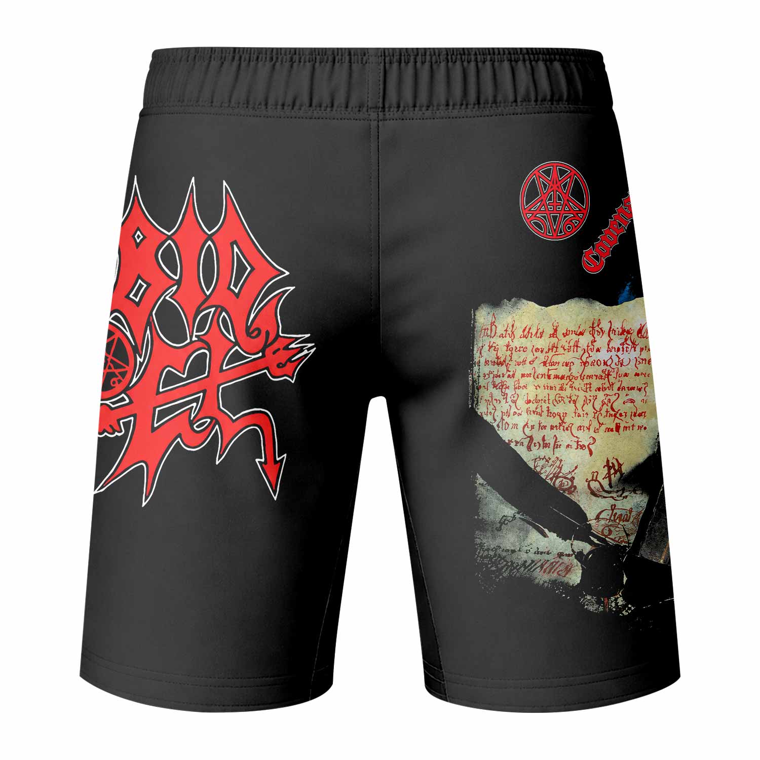 Morbid Angel Covenant Fight Shorts - back view mockup