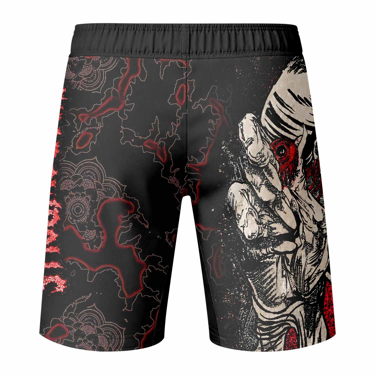 Crimson Hollow Skull Fight Shorts - back view mockup
