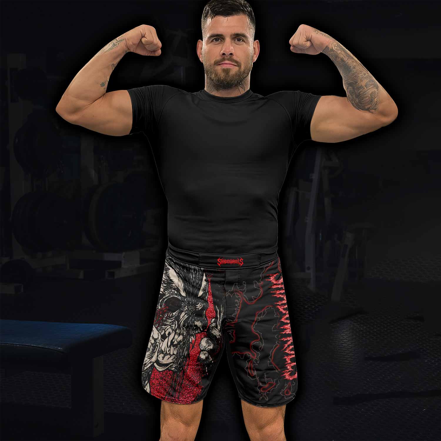 Crimson Hollow Skull Fight Shorts - lifestyle view