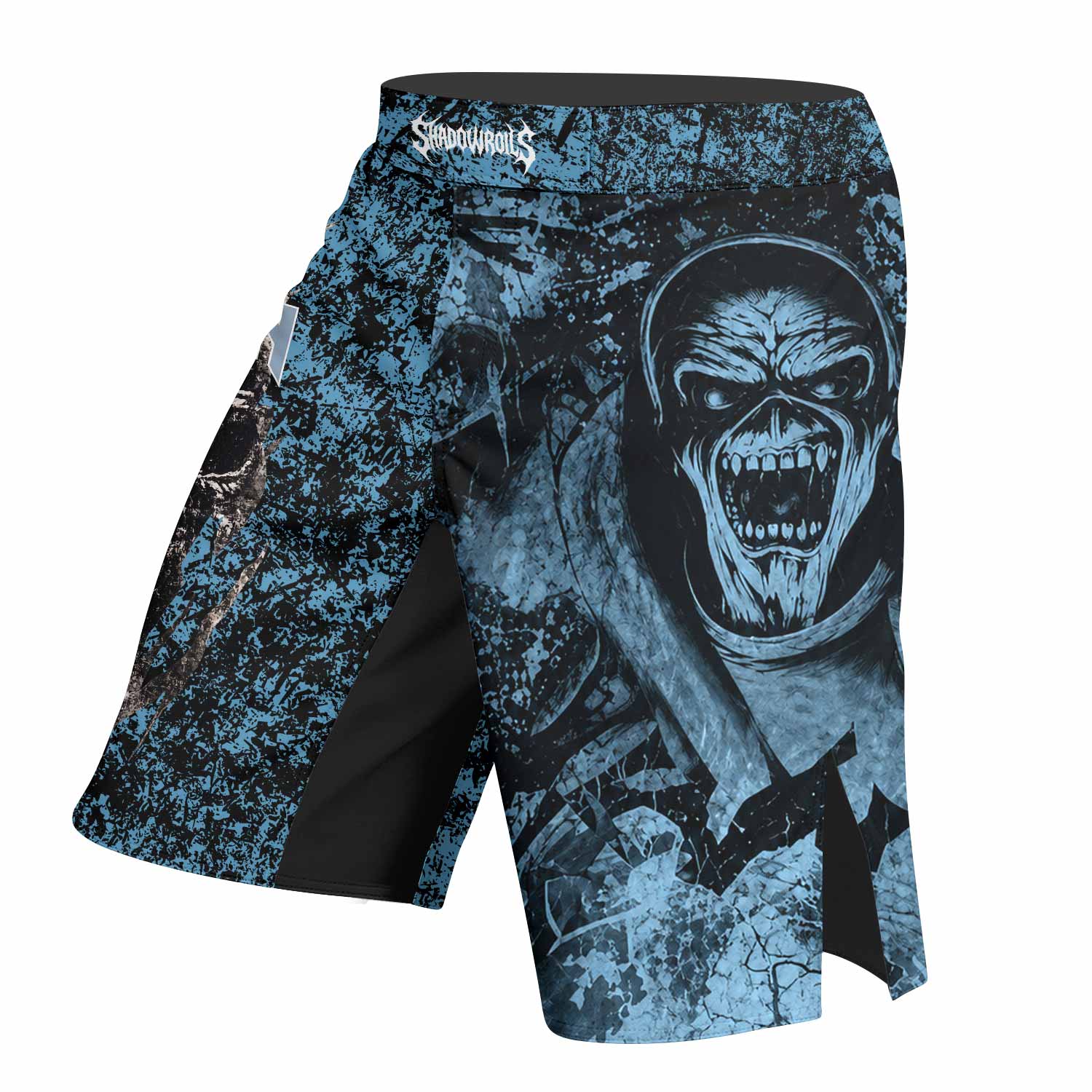 Iron Maiden Fear Reaper Eddie Fight Shorts - left side mockup
