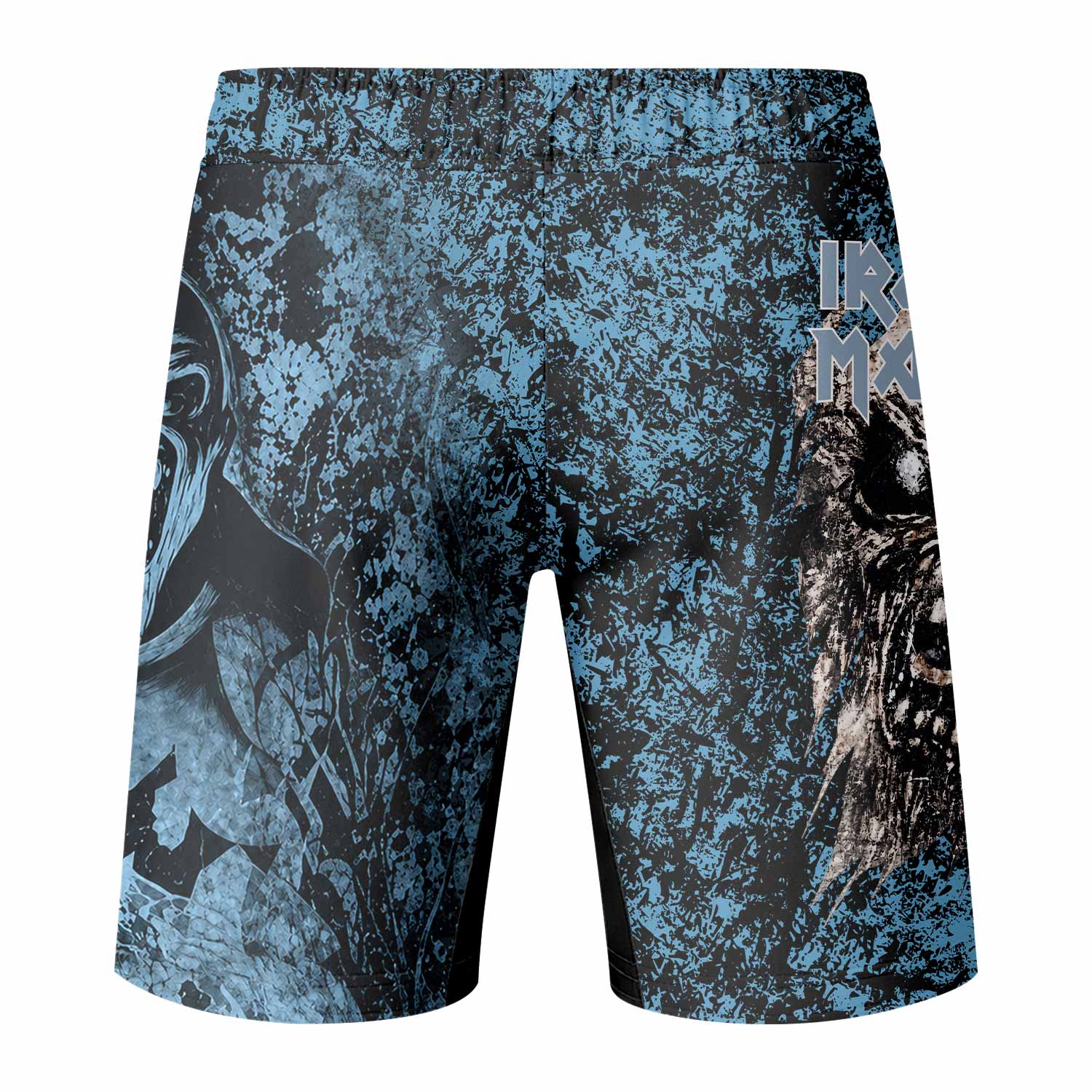 Iron Maiden Fear Reaper Eddie Fight Shorts - back view mockup