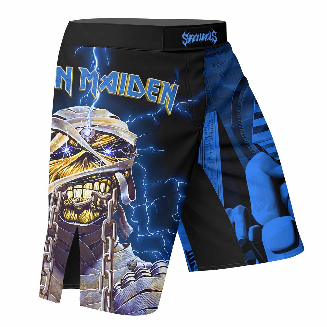 Iron Maiden Powerslave Mummy Eddie Fight Shorts - right side mockup