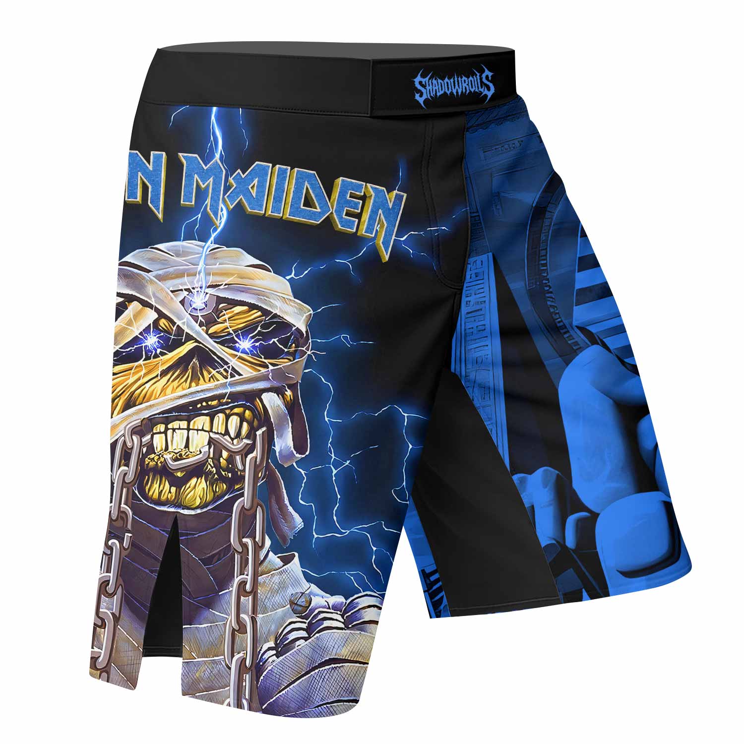 Iron Maiden Powerslave Mummy Eddie Fight Shorts - right side mockup