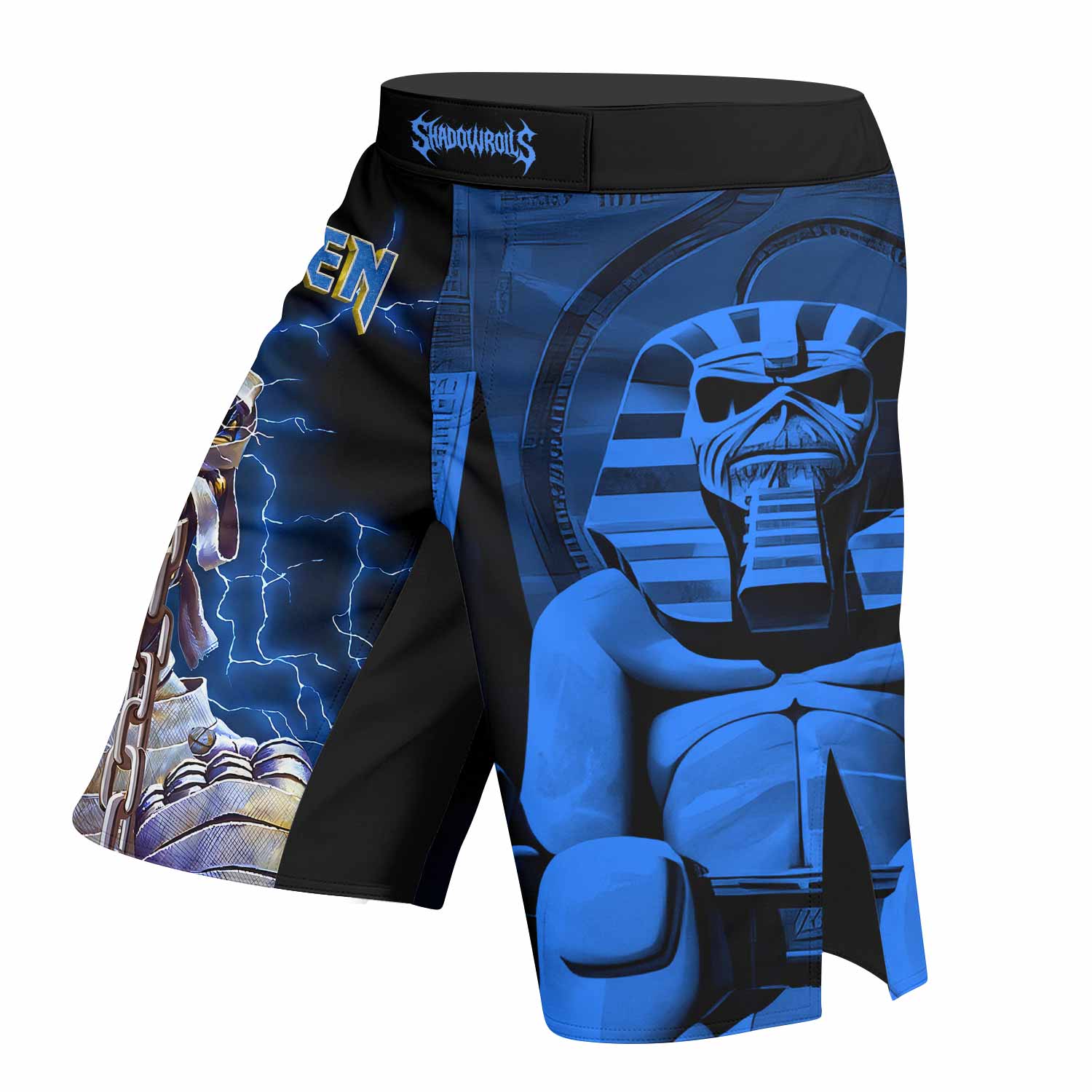 Iron Maiden Powerslave Mummy Eddie Fight Shorts - left side mockup