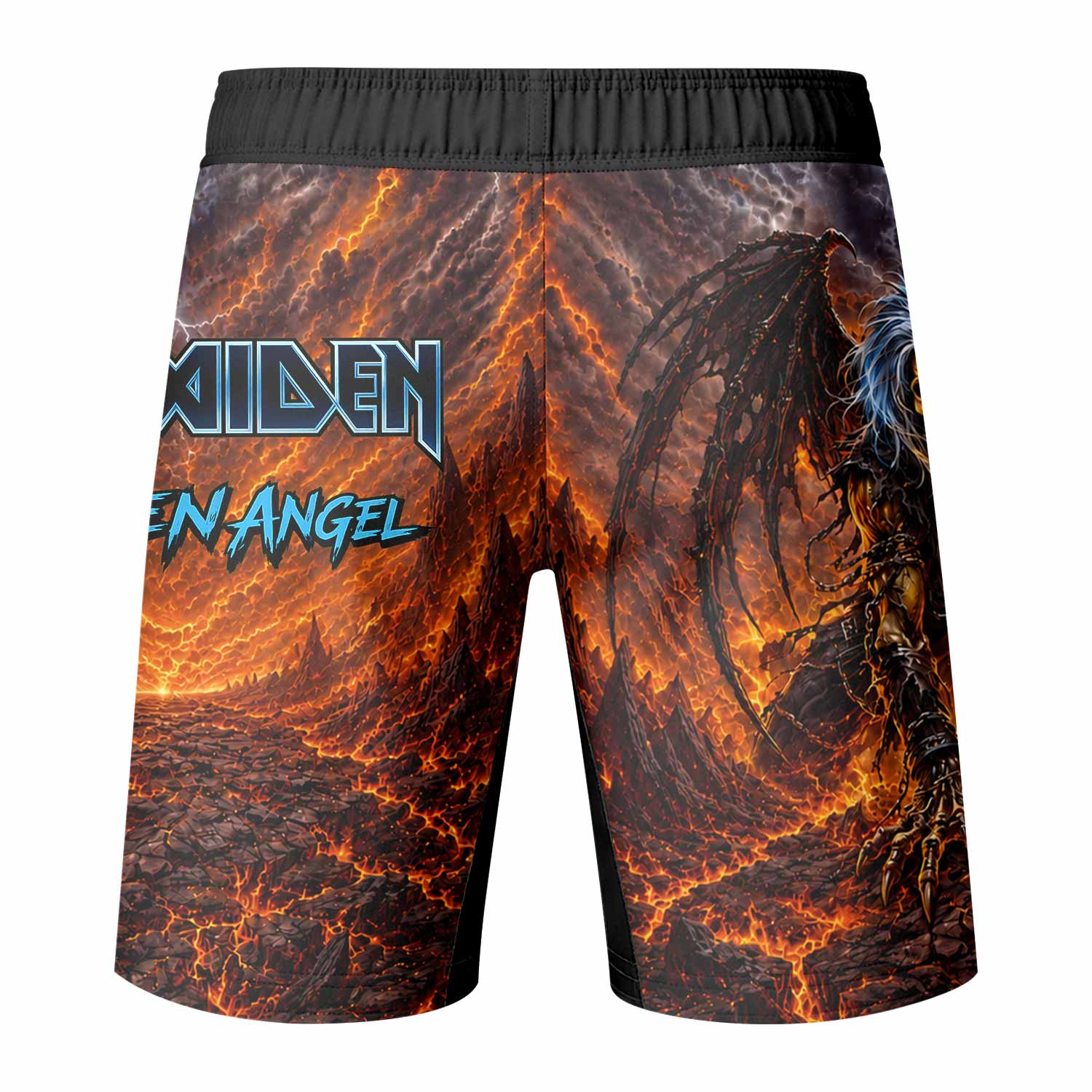 Iron Maiden The Fallen Angel Eddie Fight Shorts - back view mockup