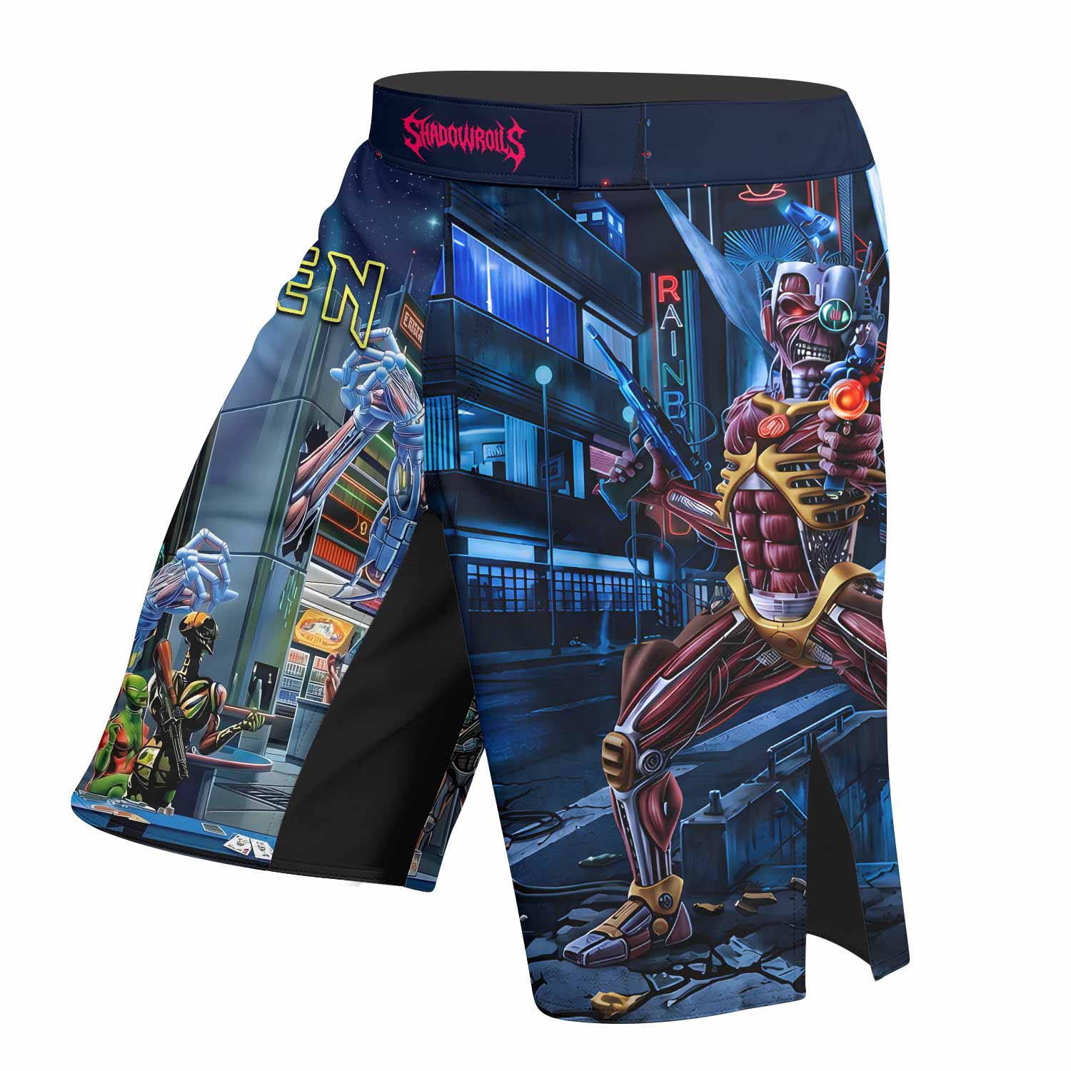 Iron Maiden Somewhere in Time Eddie Cyborg Fight Shorts - left side mockup