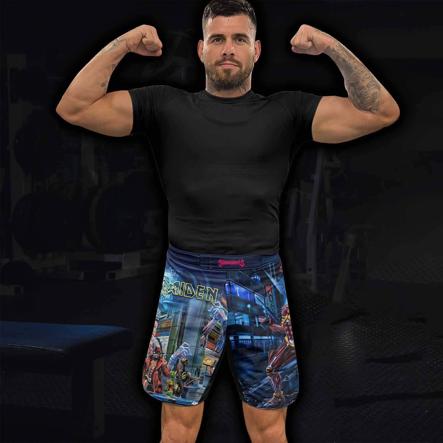 Iron Maiden Somewhere in Time Eddie Cyborg Fight Shorts - lifestyle view