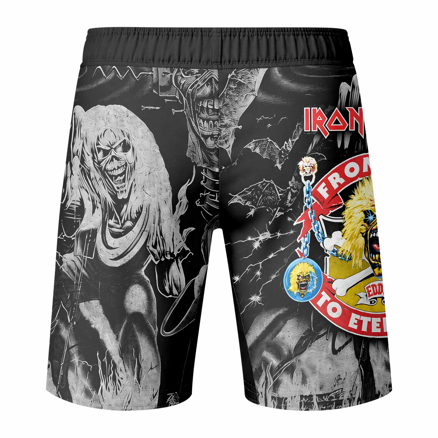 Iron Maiden From Here to Eternity Eddie Fight Shorts - back view mockup