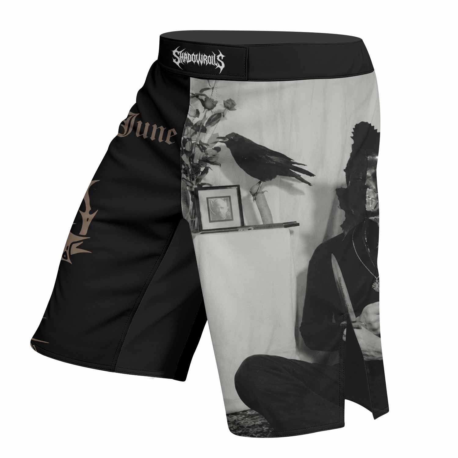 Death in June Ritual Raven Fight Shorts - left side mockup