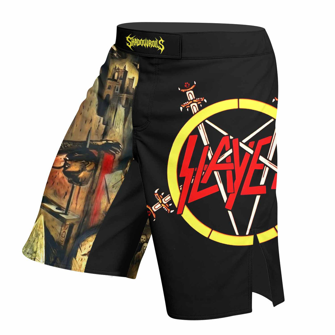 South of Heaven Slayer Fight Shorts - right side mockup