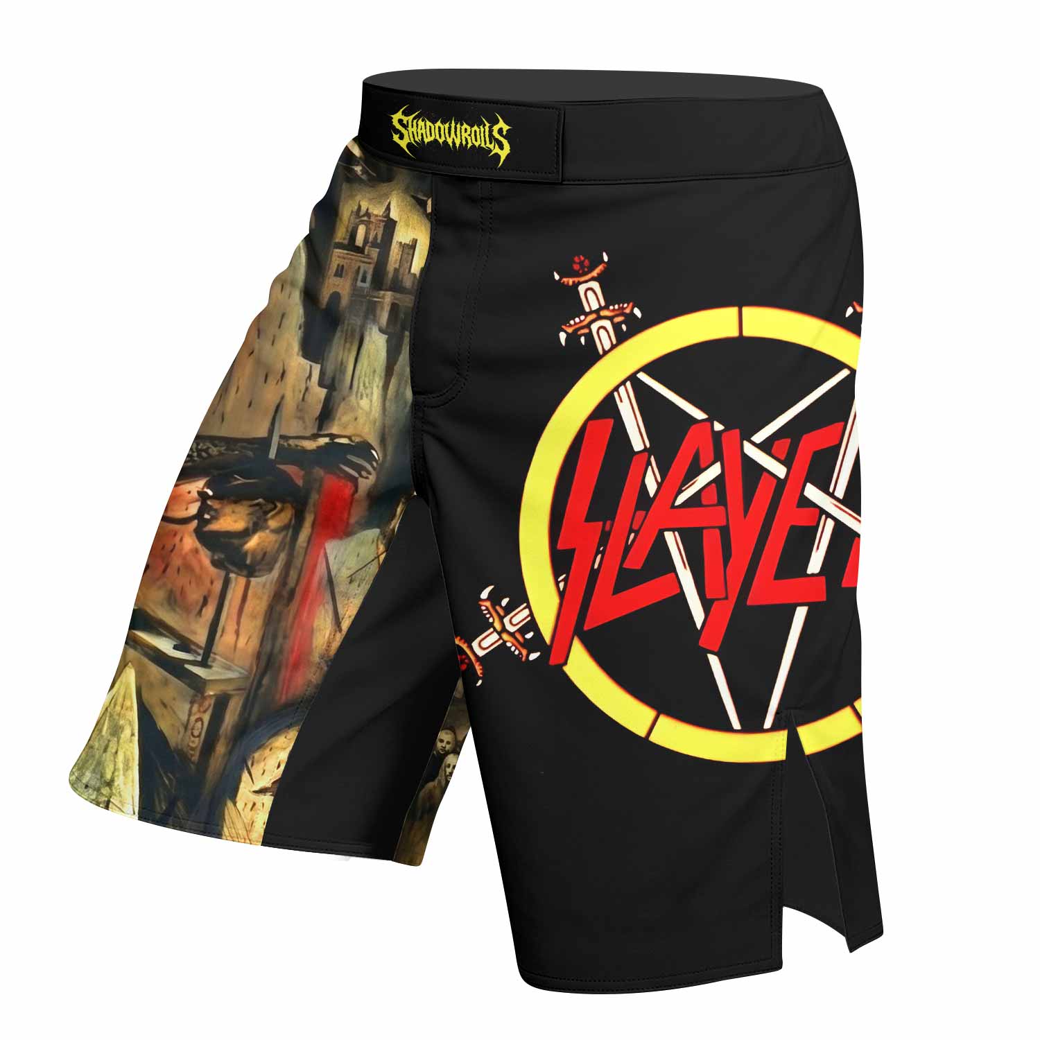 South of Heaven Slayer Fight Shorts - left side mockup