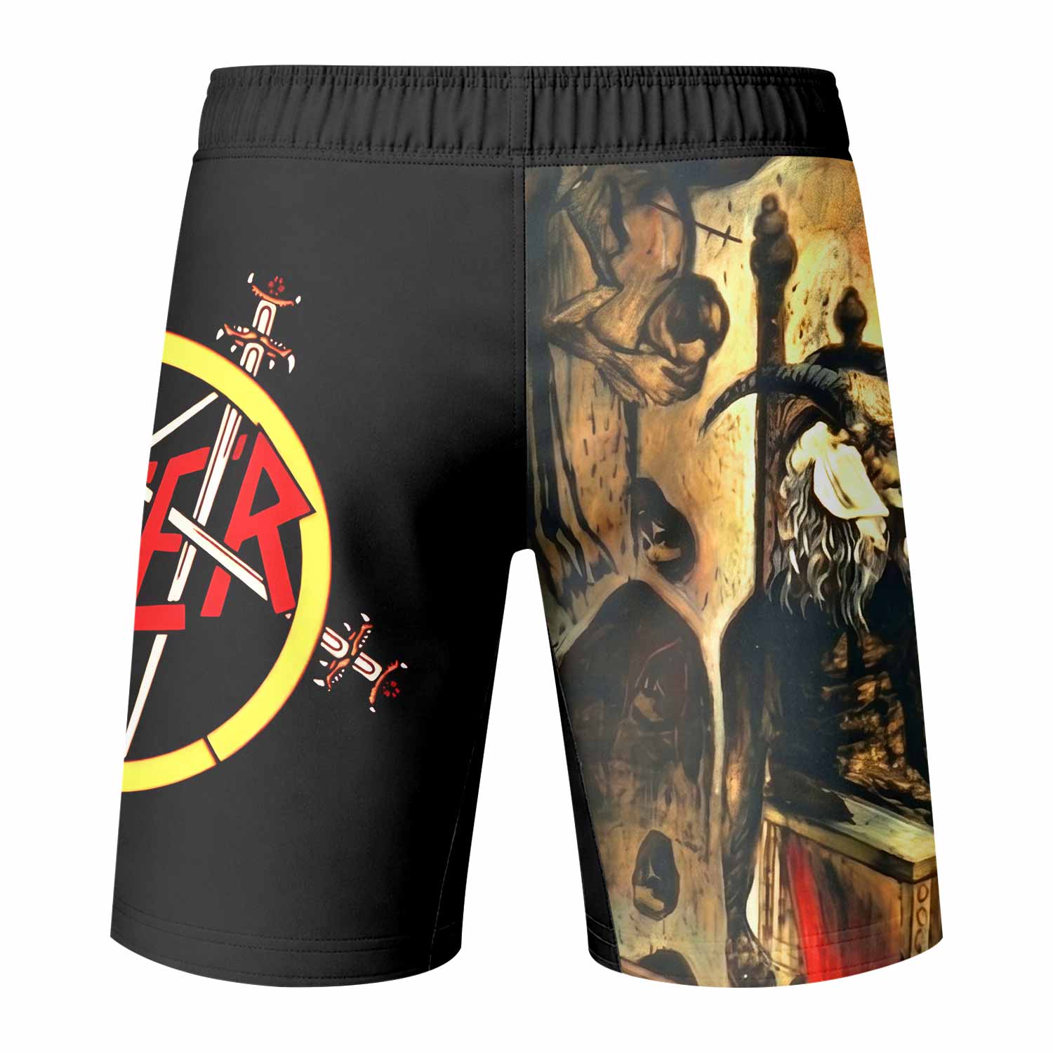 South of Heaven Slayer Fight Shorts - back view mockup