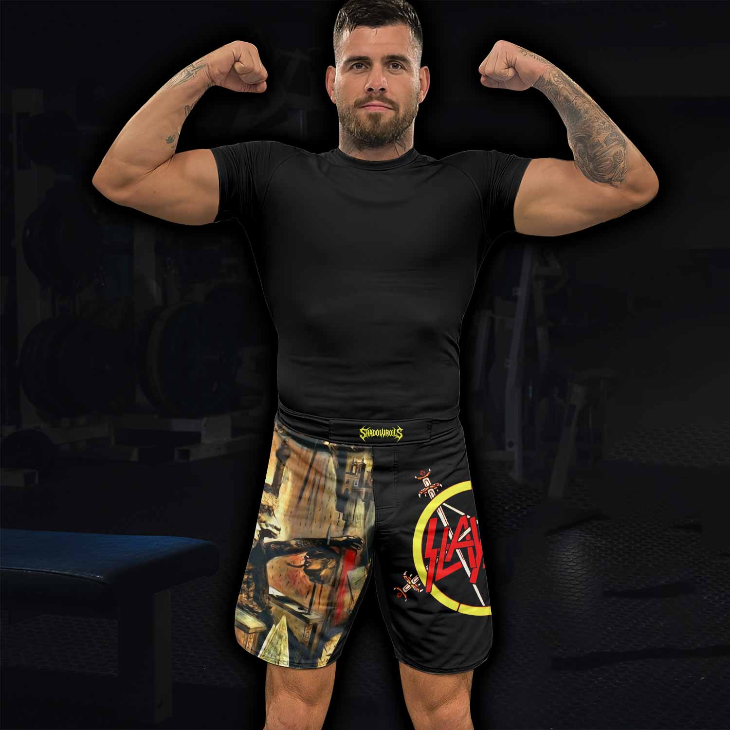 South of Heaven Slayer Fight Shorts - lifestyle view