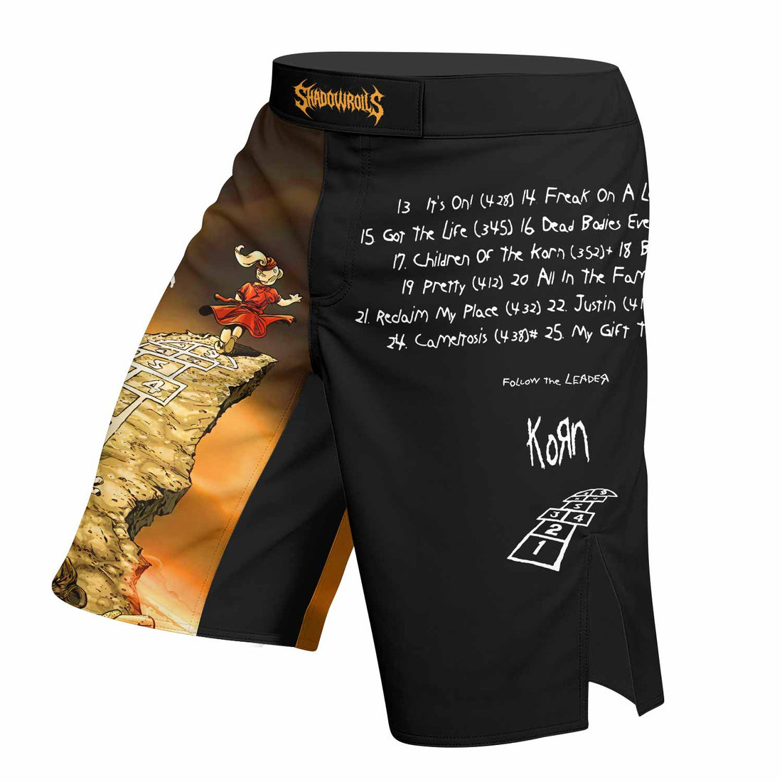 Korn Follow the Leader Hopscotch Fight Shorts - right side mockup