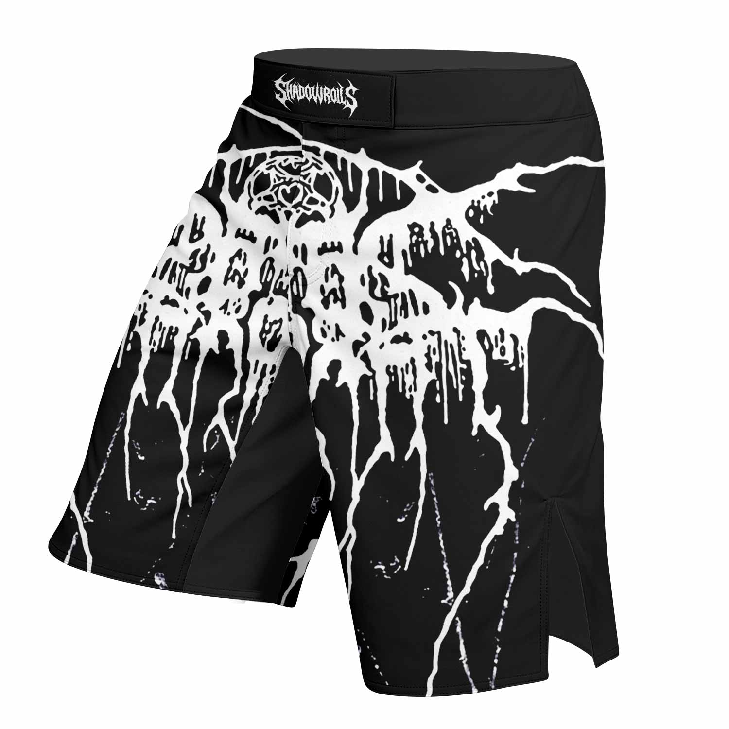Darkthrone Under a Funeral Moon Fight Shorts - left side mockup