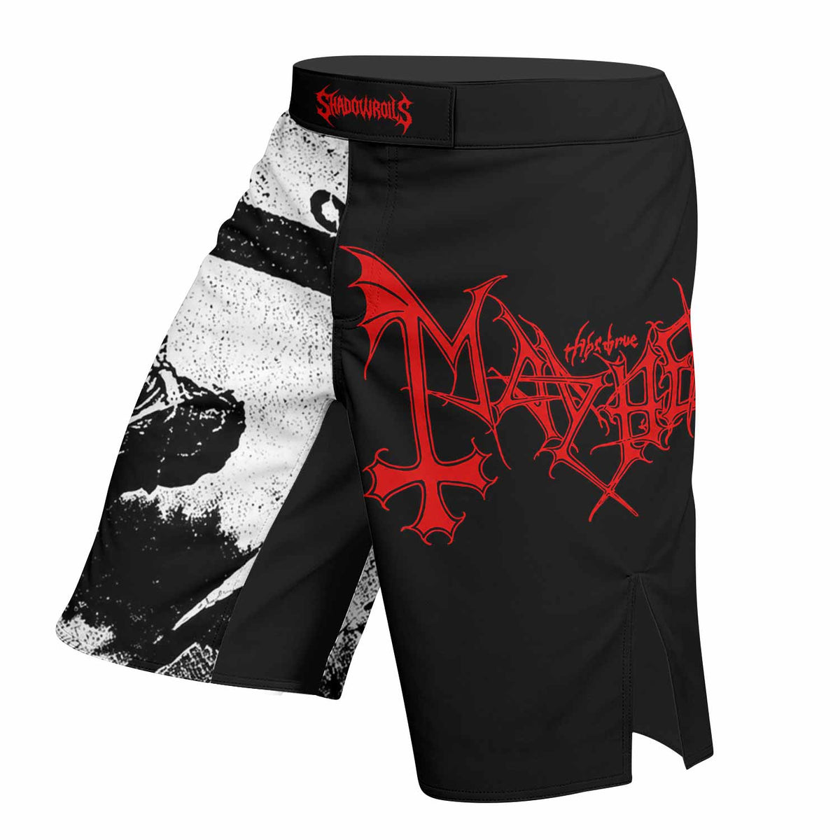 Mayhem Deathcrush No Fun No Core No Mosh No Trends Fight Shorts - left side mockup