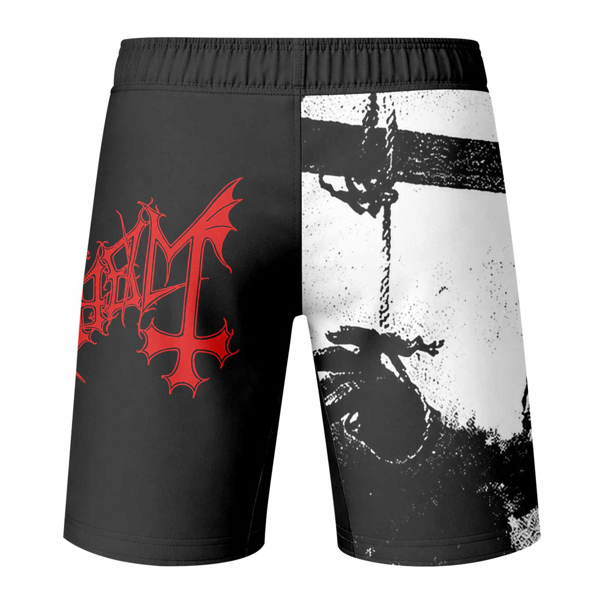 Mayhem Deathcrush No Fun No Core No Mosh No Trends Fight Shorts - back view mockup