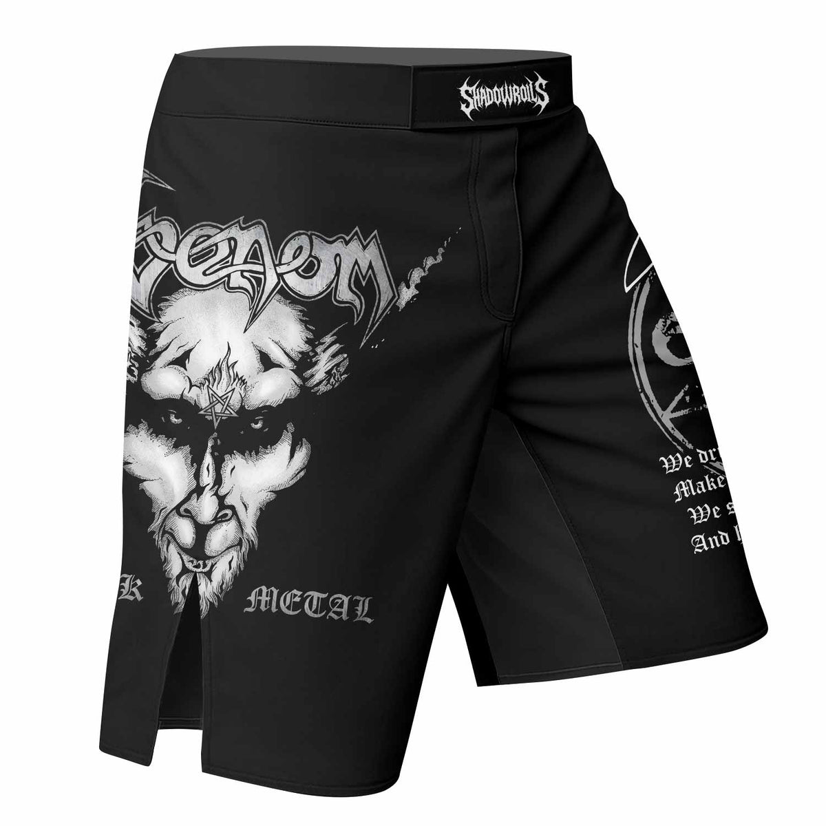 Venom Black Metal Goat Sigil Fight Shorts - right side mockup