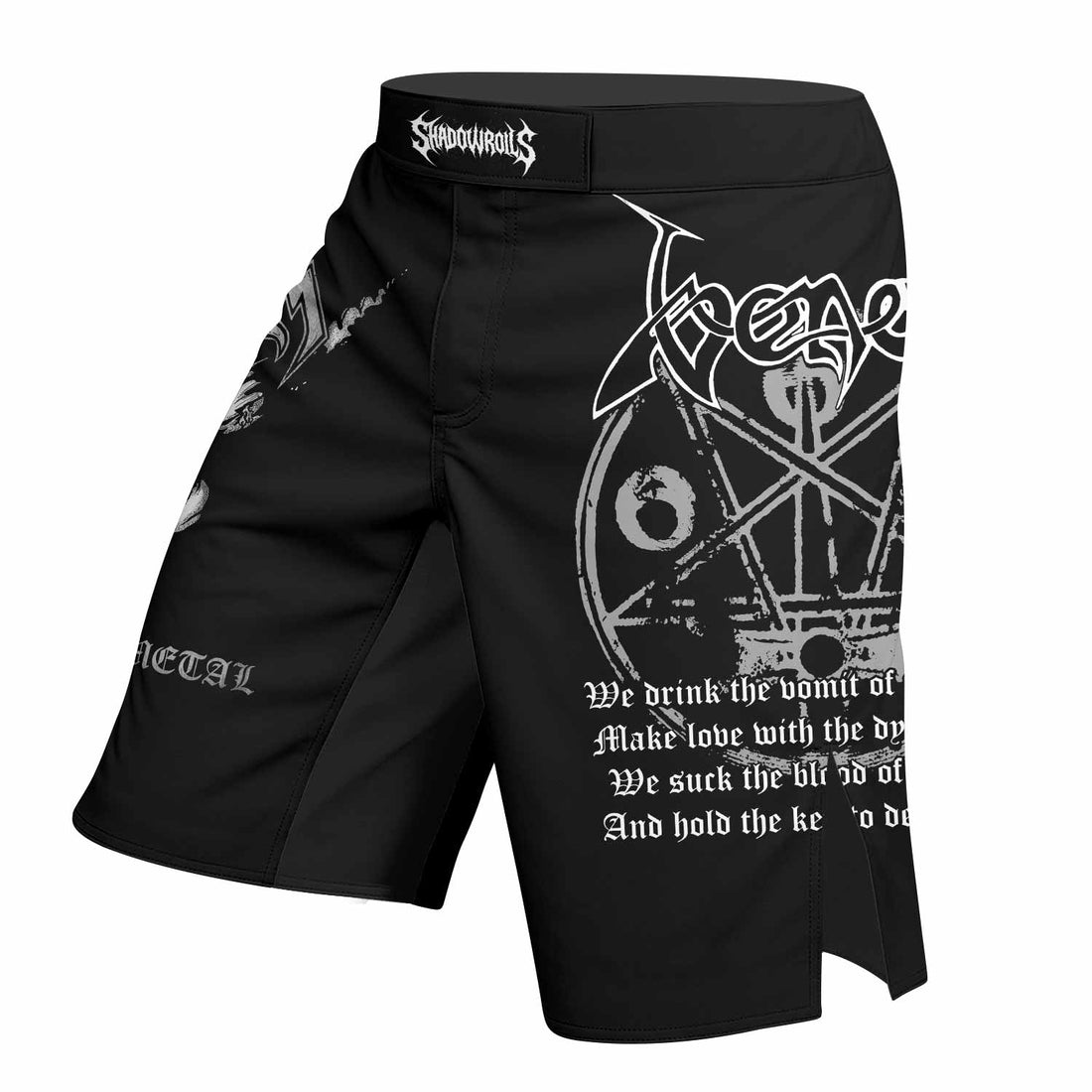 Venom Black Metal Goat Sigil Fight Shorts - right side mockup