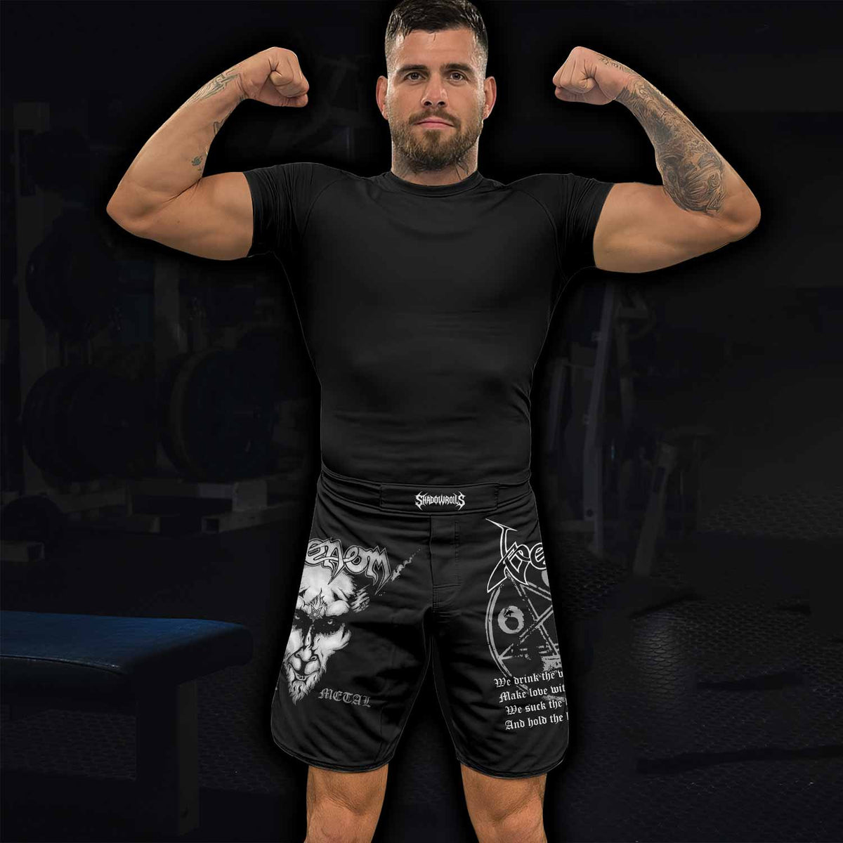 Venom Black Metal Goat Sigil Fight Shorts - lifestyle view