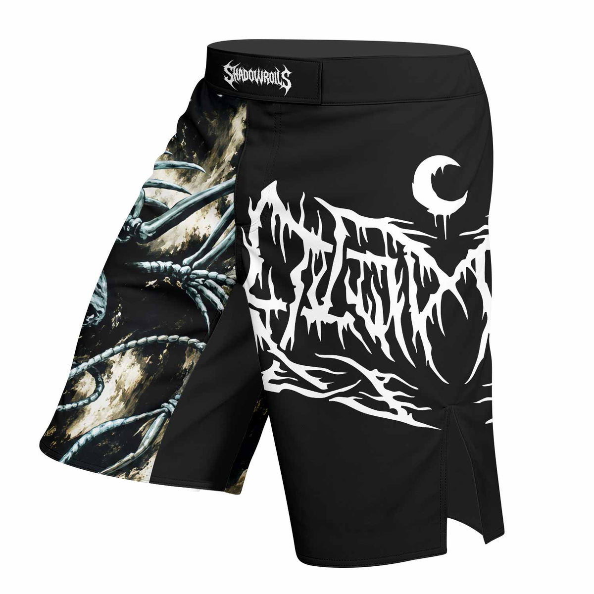 Leviathan A Silhouette in Splinters Fight Shorts - left side mockup