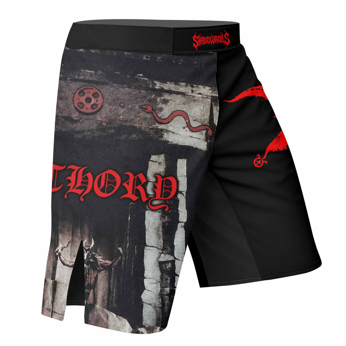 Bathory Under the Sign of the Black Mark Fight Shorts - right side mockup