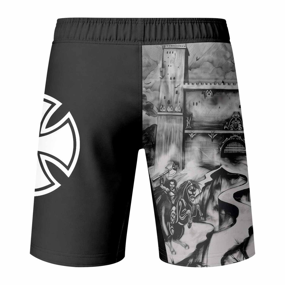 Satyricon Dark Medieval Times Fight Shorts - back view mockup