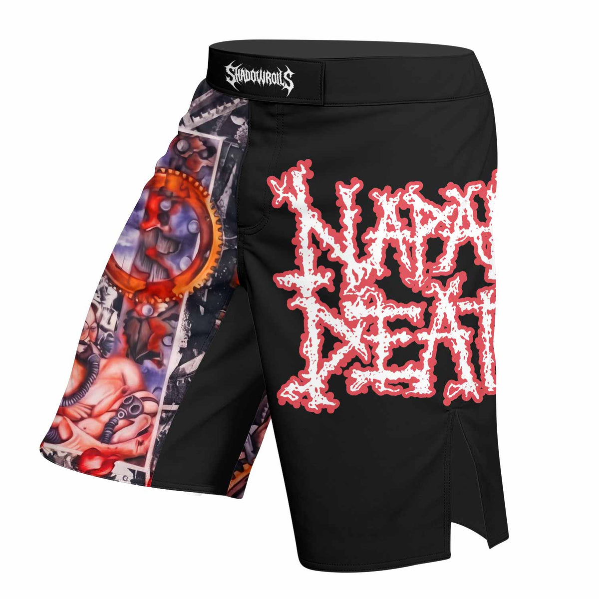 Napalm Death Utopia Banished Fight Shorts - left side mockup