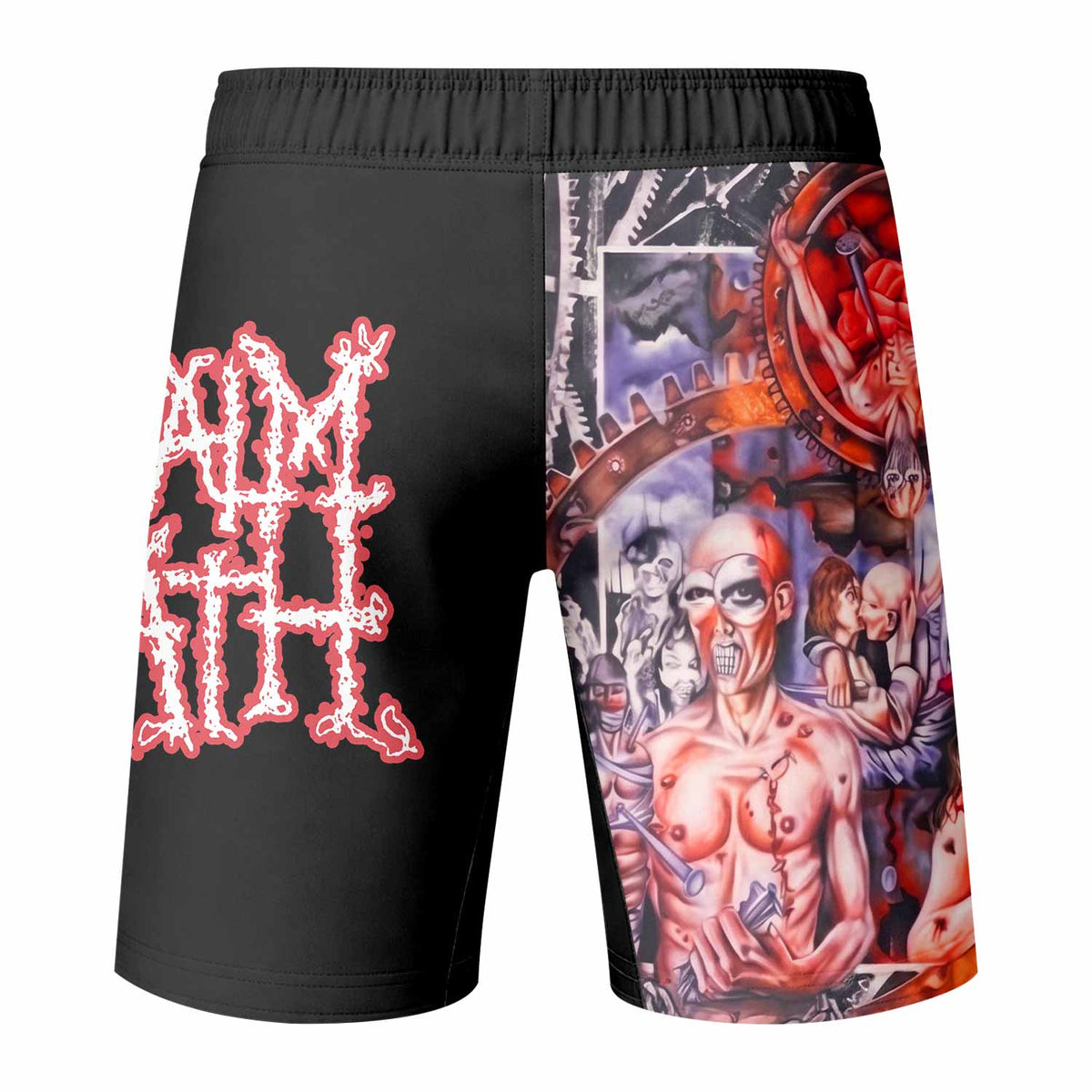 Napalm Death Utopia Banished Fight Shorts - back view mockup
