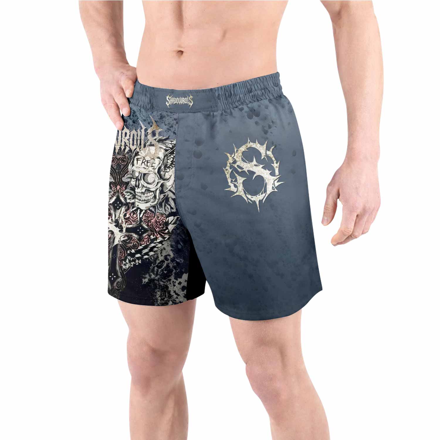 Live Free Warrior Grappling Shorts - front view lifestyle